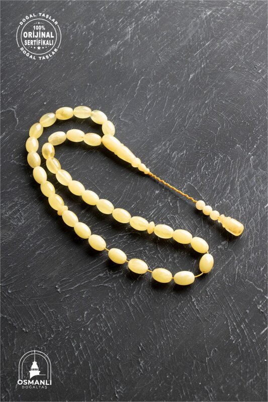 Sertifikalı 8-9 mm Arpa Kesim Kehribar Tesbih - Geleneksel ve Zarif Tasarım - 4
