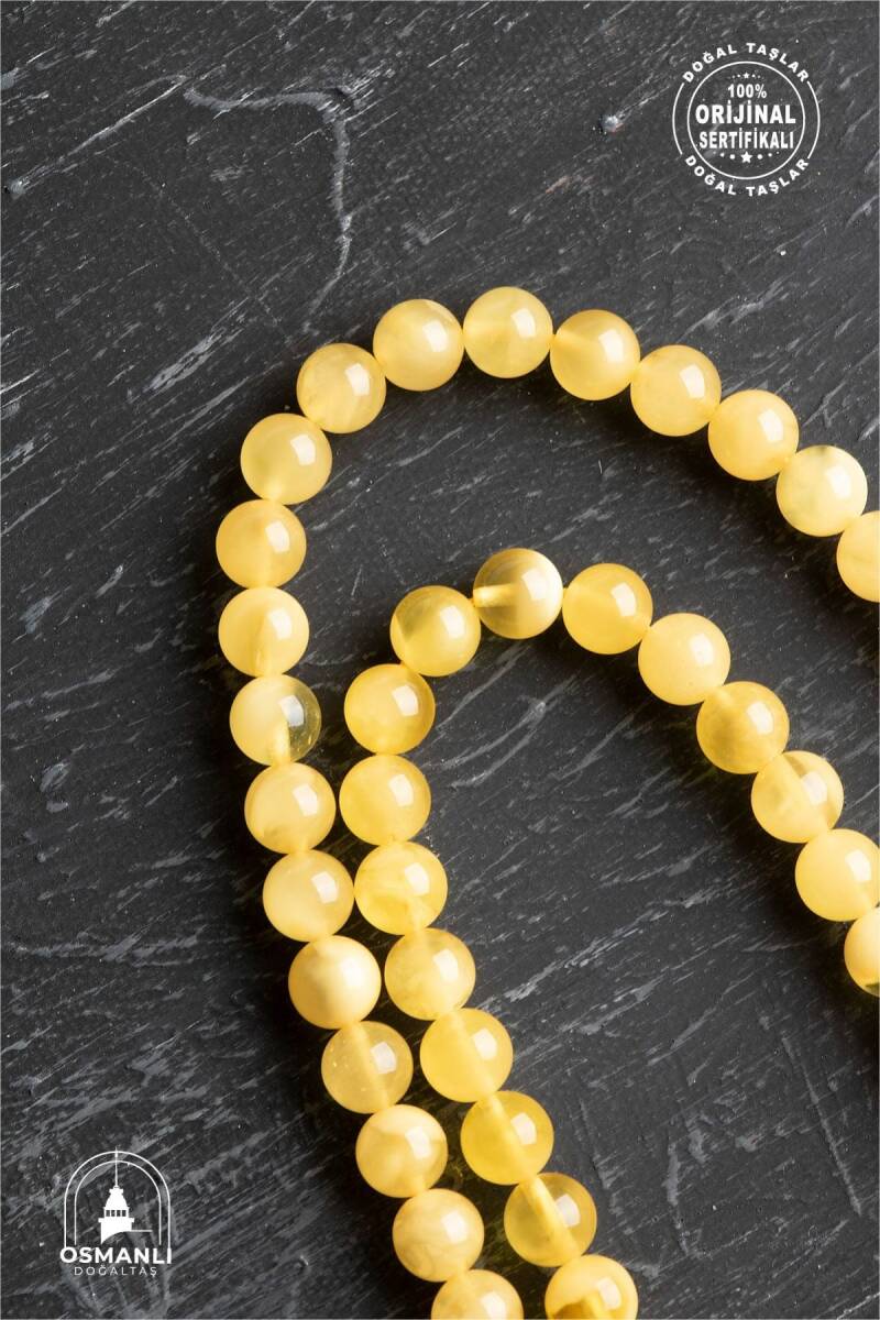 Sertifikalı 99'lu Yaprak Motifli Gümüş Kehribar Tesbih - 6 mm Küre Kesim - 2