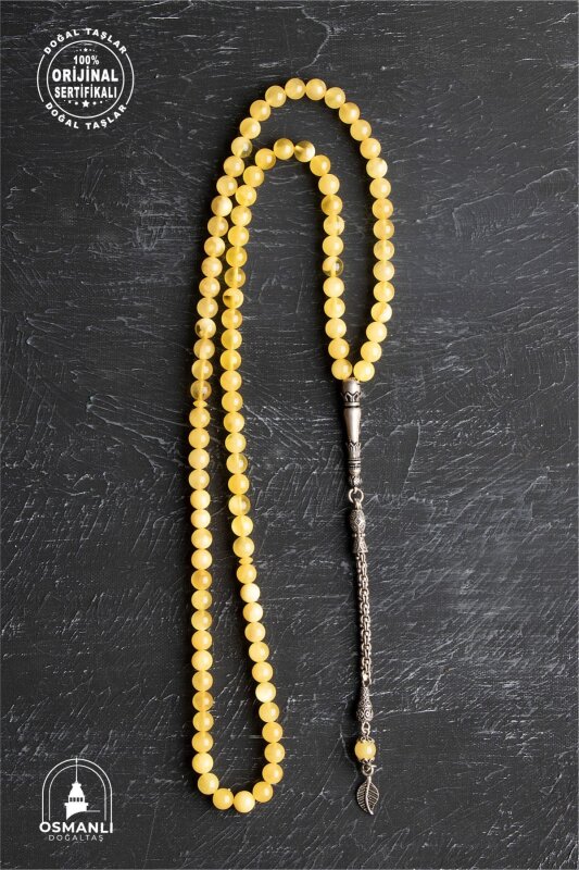 Sertifikalı 99'lu Yaprak Motifli Gümüş Kehribar Tesbih - 6 mm Küre Kesim - 3