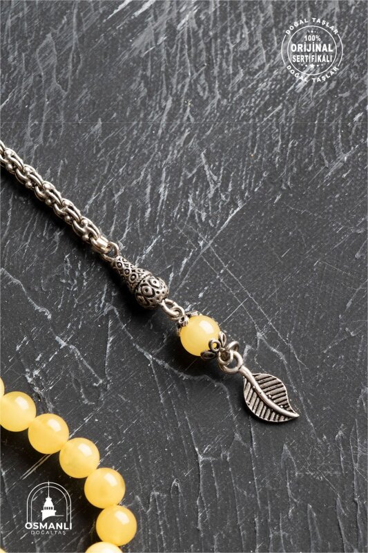 Sertifikalı 99'lu Yaprak Motifli Gümüş Kehribar Tesbih - 6 mm Küre Kesim - 4