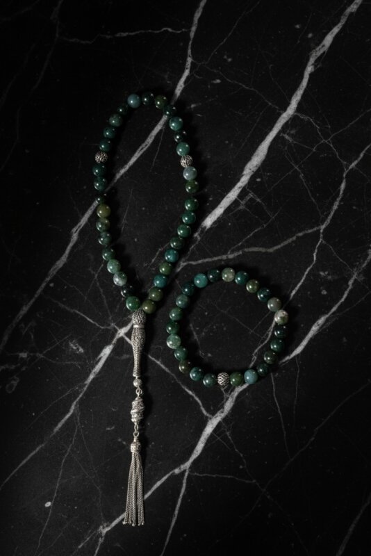 Sertifikalı Akik 925 Ayar Gümüş 8 mm İmameli Tesbih & Bileklik Seti - 3