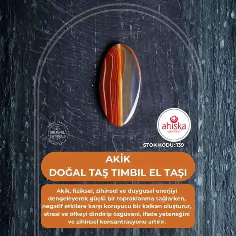 Sertifikalı Akik Doğal Taş Tımbıl El Taşı (SK:139) - 1