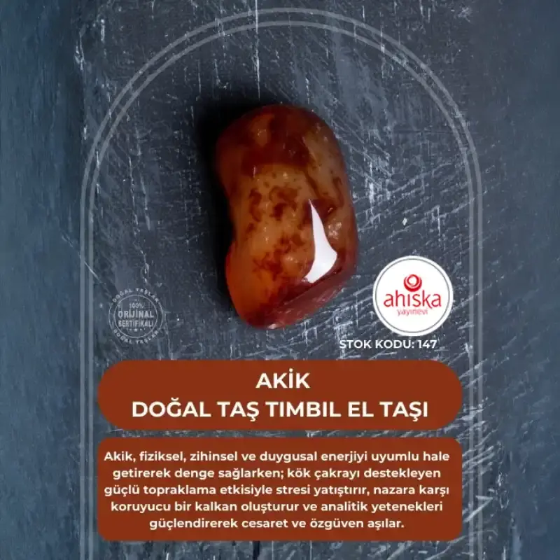 Sertifikalı Akik Doğal Taş Tımbıl El Taşı (SK:147) - 1