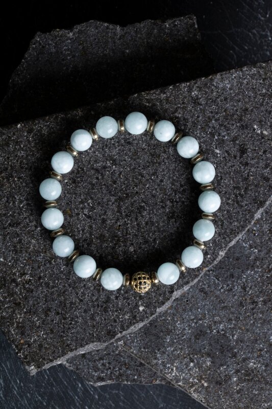 Sertifikalı Akuamarin, Hematit Zirkon Aparatlı Doğal Taş Bileklik (SK:177) - Doğal Taş