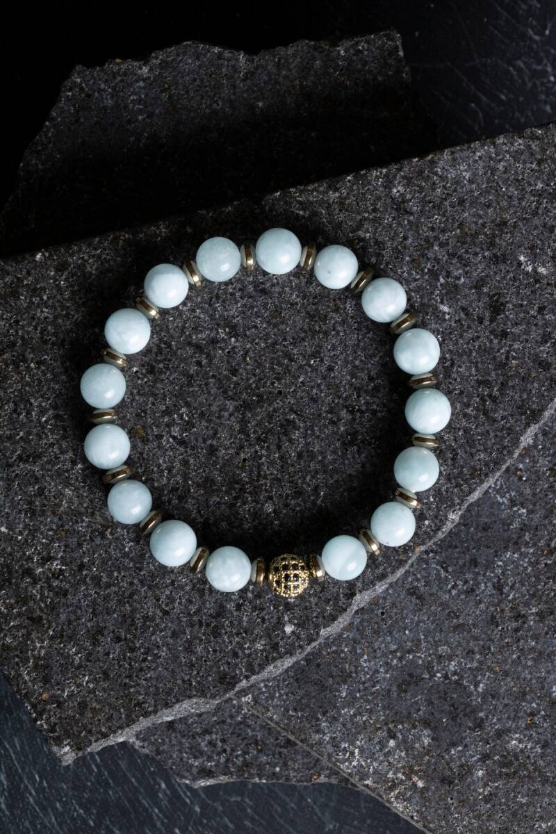 Sertifikalı Akuamarin, Hematit Zirkon Aparatlı Doğal Taş Bileklik (SK:177) - 1