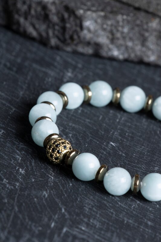 Sertifikalı Akuamarin, Hematit Zirkon Aparatlı Doğal Taş Bileklik (SK:177) - 3