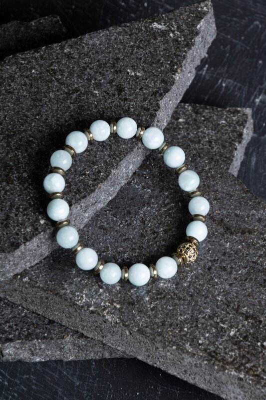 Sertifikalı Akuamarin, Hematit Zirkon Aparatlı Doğal Taş Bileklik (SK:177) - 4