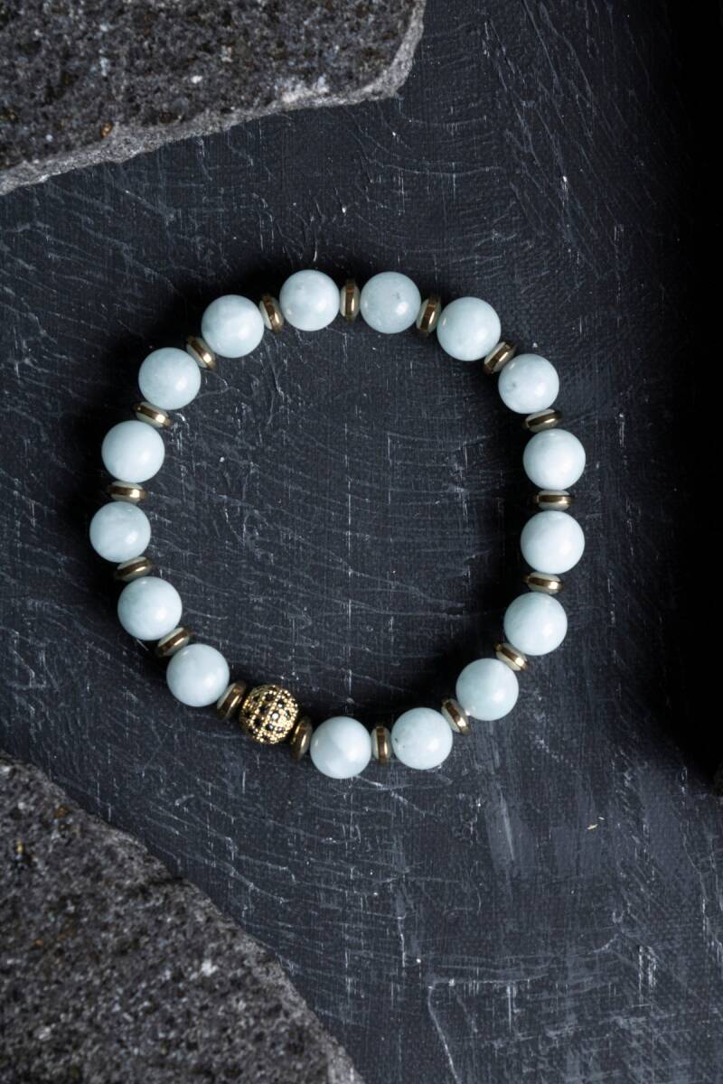 Sertifikalı Akuamarin, Hematit Zirkon Aparatlı Doğal Taş Bileklik (SK:177) - 5