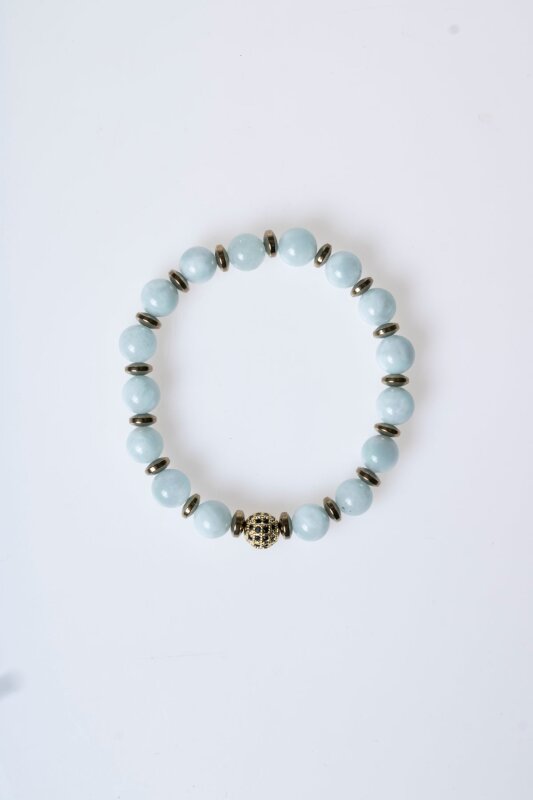 Sertifikalı Akuamarin, Hematit Zirkon Aparatlı Doğal Taş Bileklik (SK:177) - 6