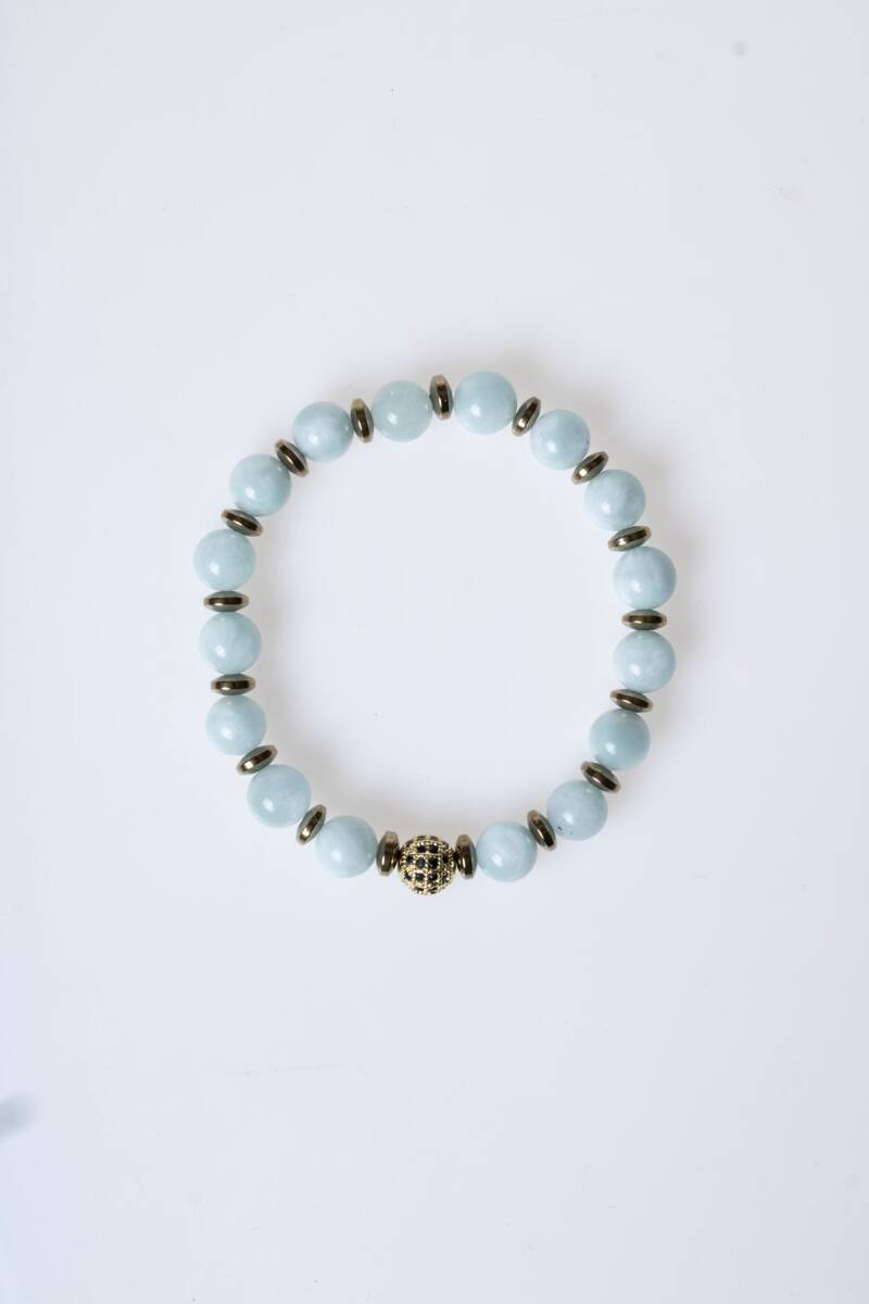 Sertifikalı Akuamarin, Hematit Zirkon Aparatlı Doğal Taş Bileklik (SK:177) - 6