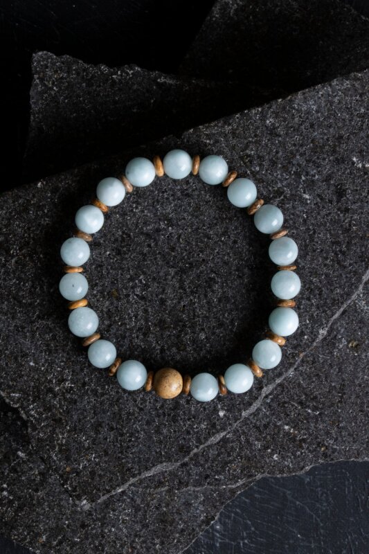 Sertifikalı Akuamarin, Odun Jasper Doğal Taş Bileklik (SK:168) - Doğal Taş