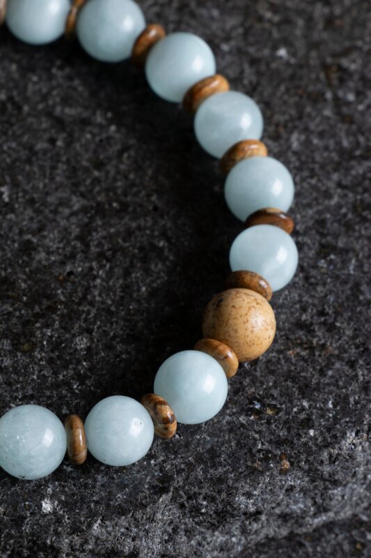 Sertifikalı Akuamarin, Odun Jasper Doğal Taş Bileklik (SK:168) - 3