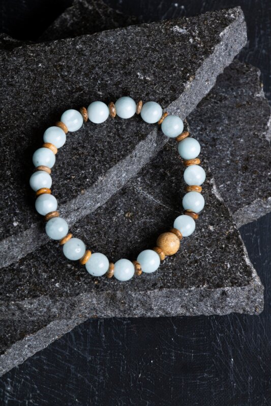 Sertifikalı Akuamarin, Odun Jasper Doğal Taş Bileklik (SK:168) - 4