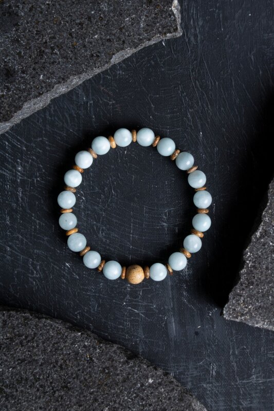 Sertifikalı Akuamarin, Odun Jasper Doğal Taş Bileklik (SK:168) - 5