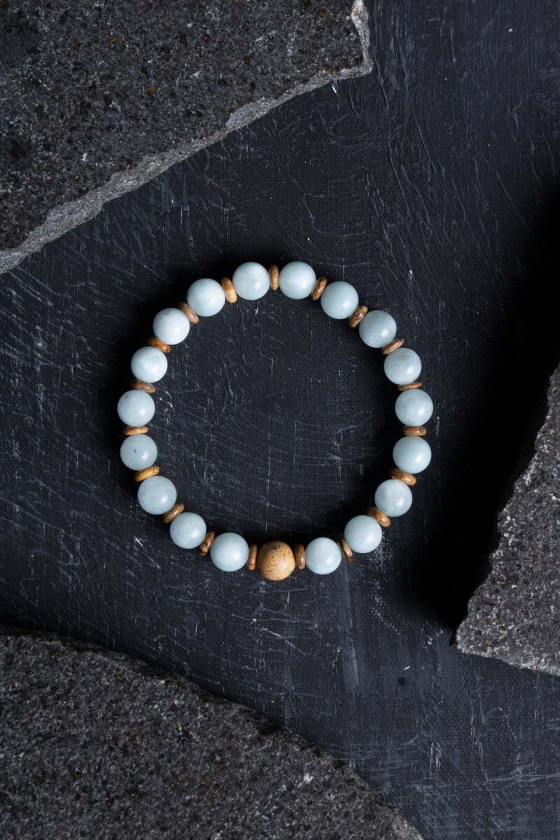 Sertifikalı Akuamarin, Odun Jasper Doğal Taş Bileklik (SK:168) - 5