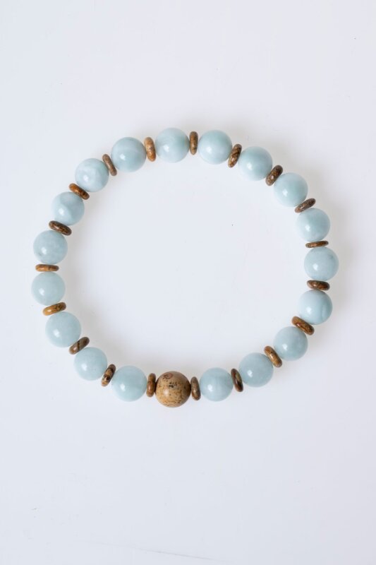 Sertifikalı Akuamarin, Odun Jasper Doğal Taş Bileklik (SK:168) - 6