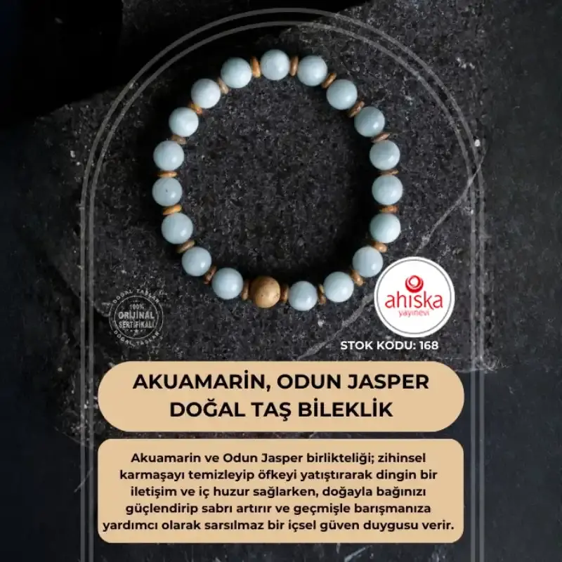 Sertifikalı Akuamarin, Odun Jasper Doğal Taş Bileklik (SK:168) - 2