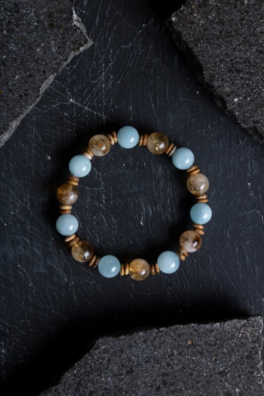 Sertifikalı Akuamarin, Sitrin ve Jasper Doğal Taş Bileklik (SK:163) - 3