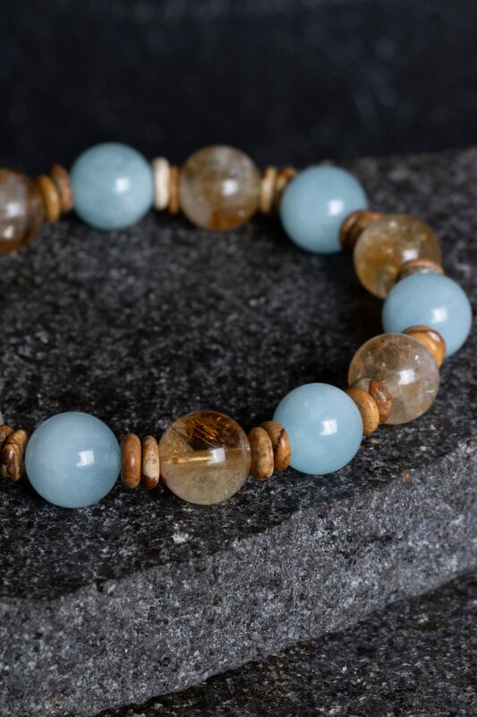 Sertifikalı Akuamarin, Sitrin ve Jasper Doğal Taş Bileklik (SK:163) - 4