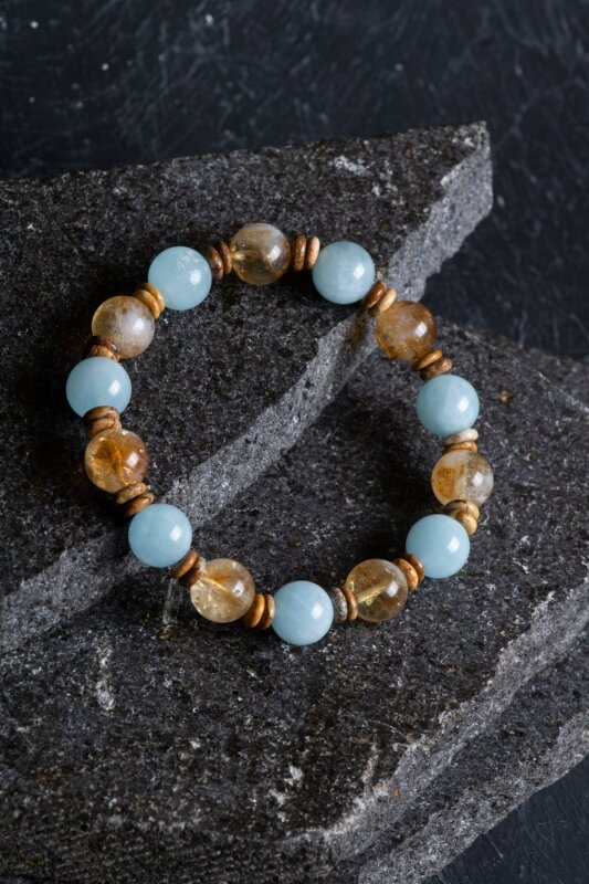 Sertifikalı Akuamarin, Sitrin ve Jasper Doğal Taş Bileklik (SK:163) - 5