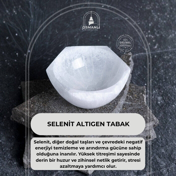 Sertifikalı Altıgen Selenit Tabak - 2