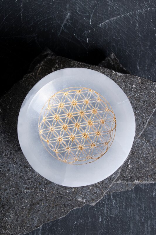 Sertifikalı Altın Renkli Motifli Selenit Tabak - 3