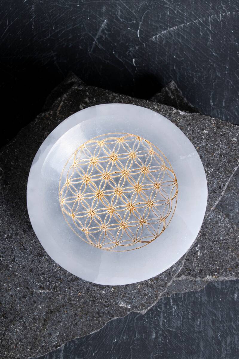 Sertifikalı Altın Renkli Motifli Selenit Tabak - 3