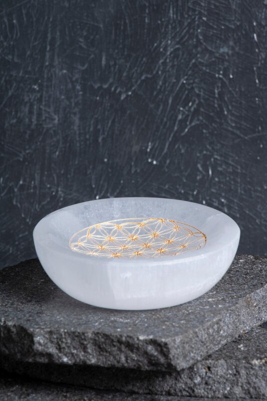 Sertifikalı Altın Renkli Motifli Selenit Tabak - 4