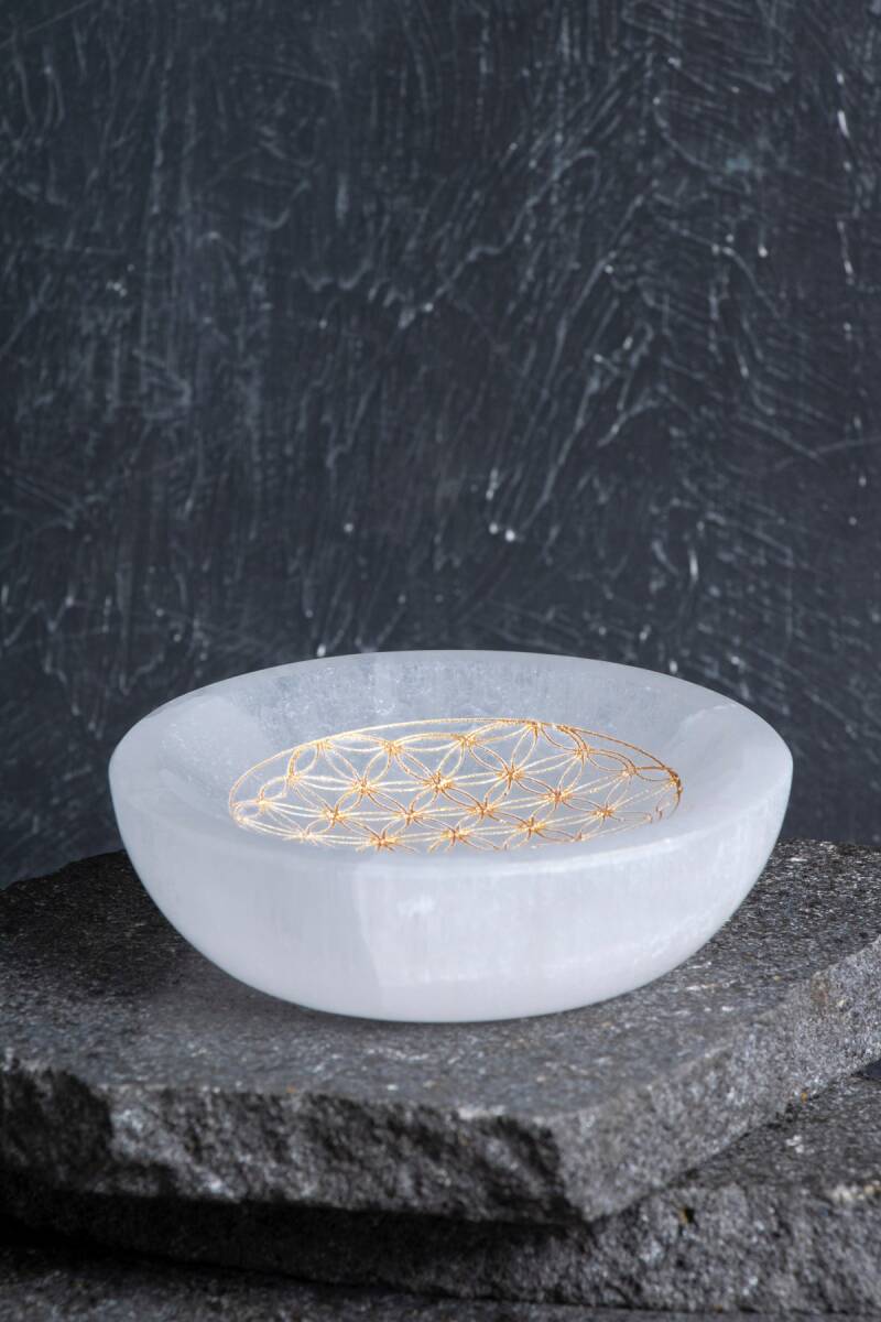 Sertifikalı Altın Renkli Motifli Selenit Tabak - 4