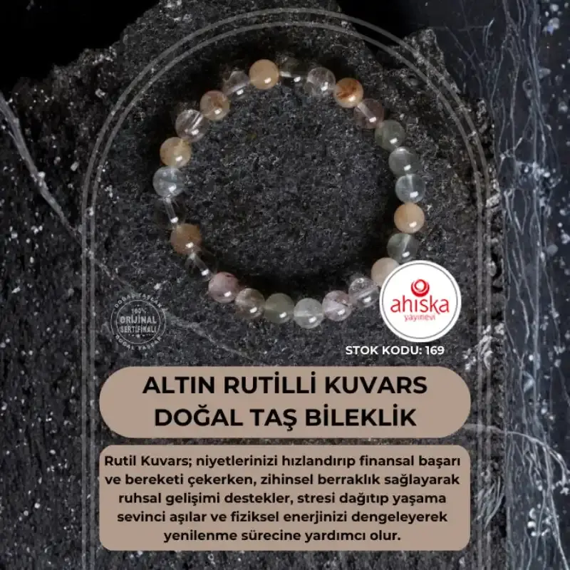 Sertifikalı Altın Rutilli Kuvars Doğal Taş Bileklik (SK:169) - 2