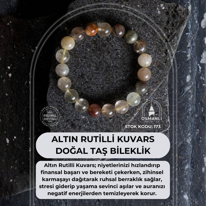 Sertifikalı Altın Rutilli Kuvars Doğal Taş Bileklik (SK:173) - 2