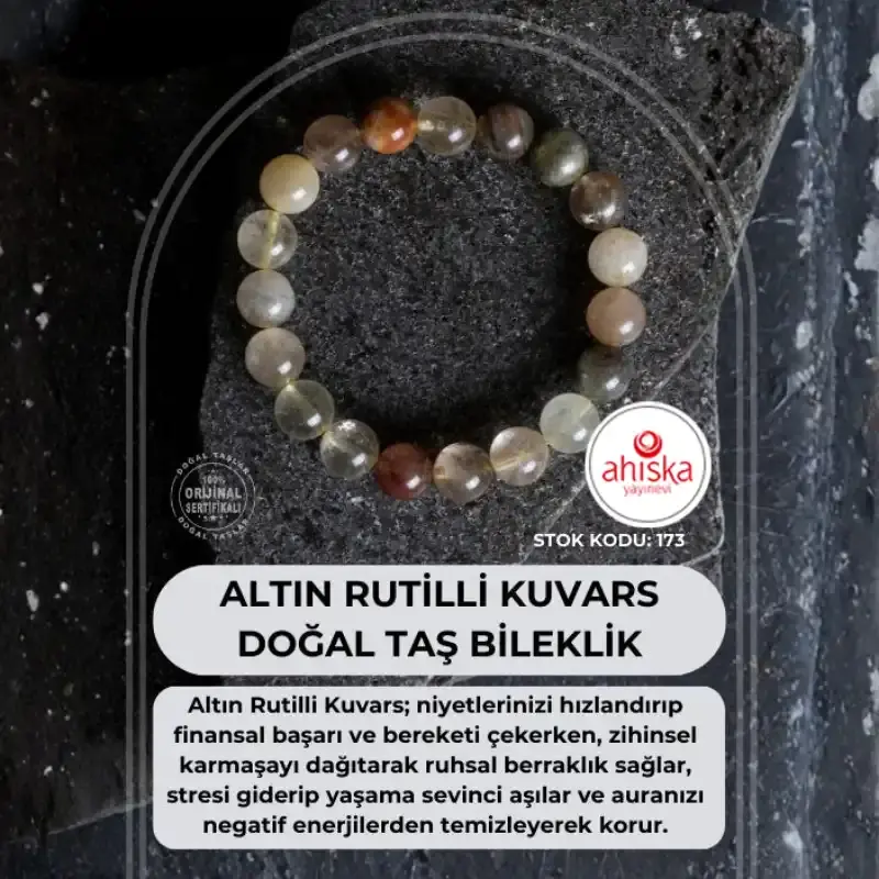 Sertifikalı Altın Rutilli Kuvars Doğal Taş Bileklik (SK:173) - 2