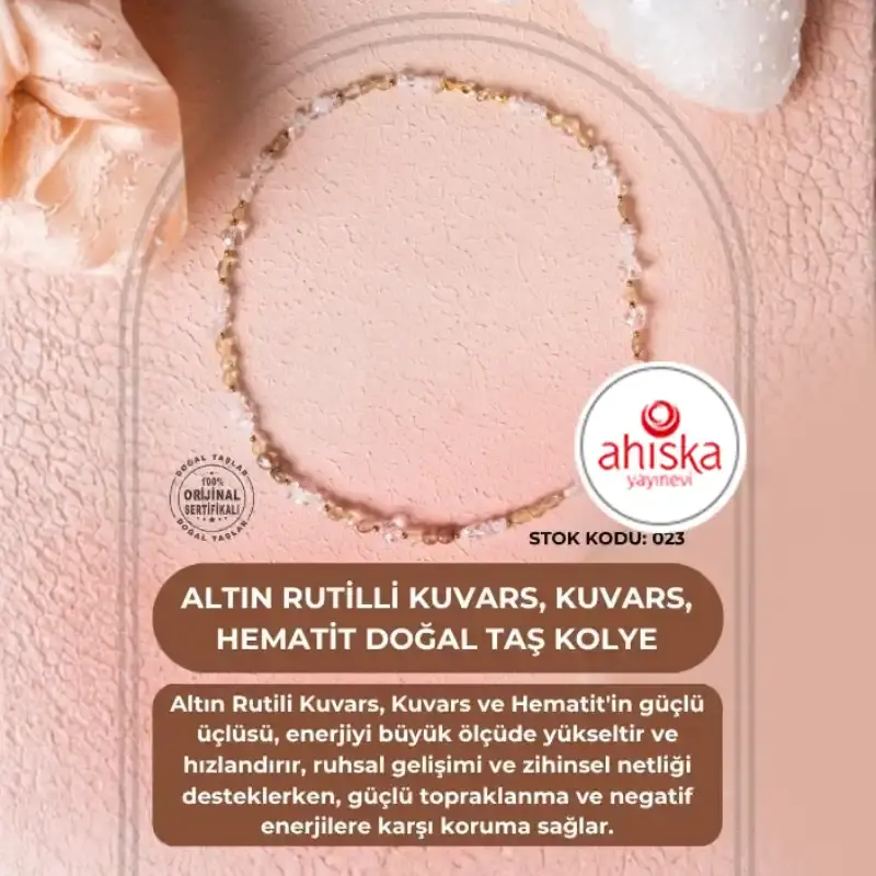 Sertifikalı Altın Rutilli Kuvars, Kuvars, Hematit Doğal Taş Kolye (SK:023) - 2
