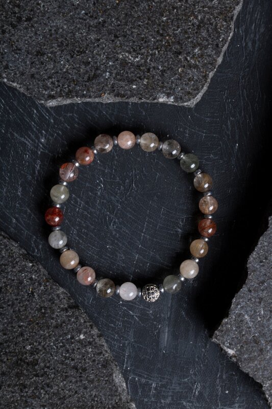 Sertifikalı Altın Rutilli Kuvars Zirkon Aparatlı Doğal Taş Bileklik-6 mm (SK:178) - Doğal Taş