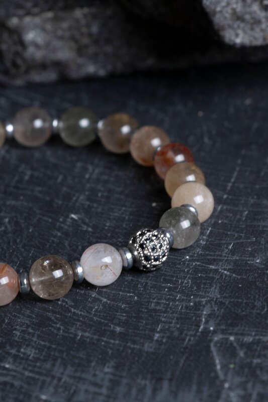 Sertifikalı Altın Rutilli Kuvars Zirkon Aparatlı Doğal Taş Bileklik-6 mm (SK:178) - 3