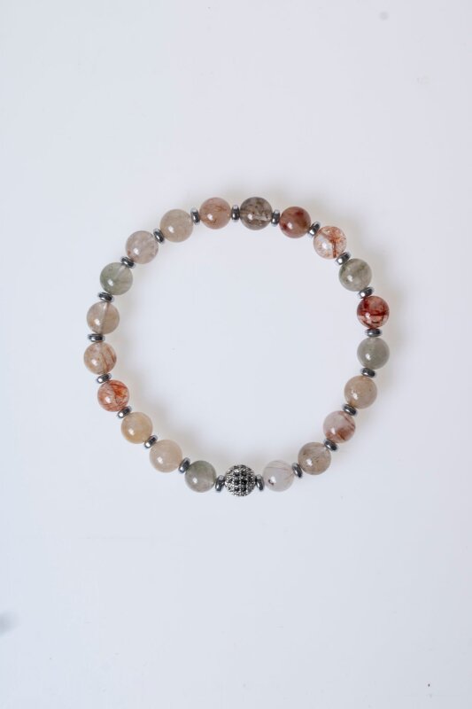 Sertifikalı Altın Rutilli Kuvars Zirkon Aparatlı Doğal Taş Bileklik-6 mm (SK:178) - 6