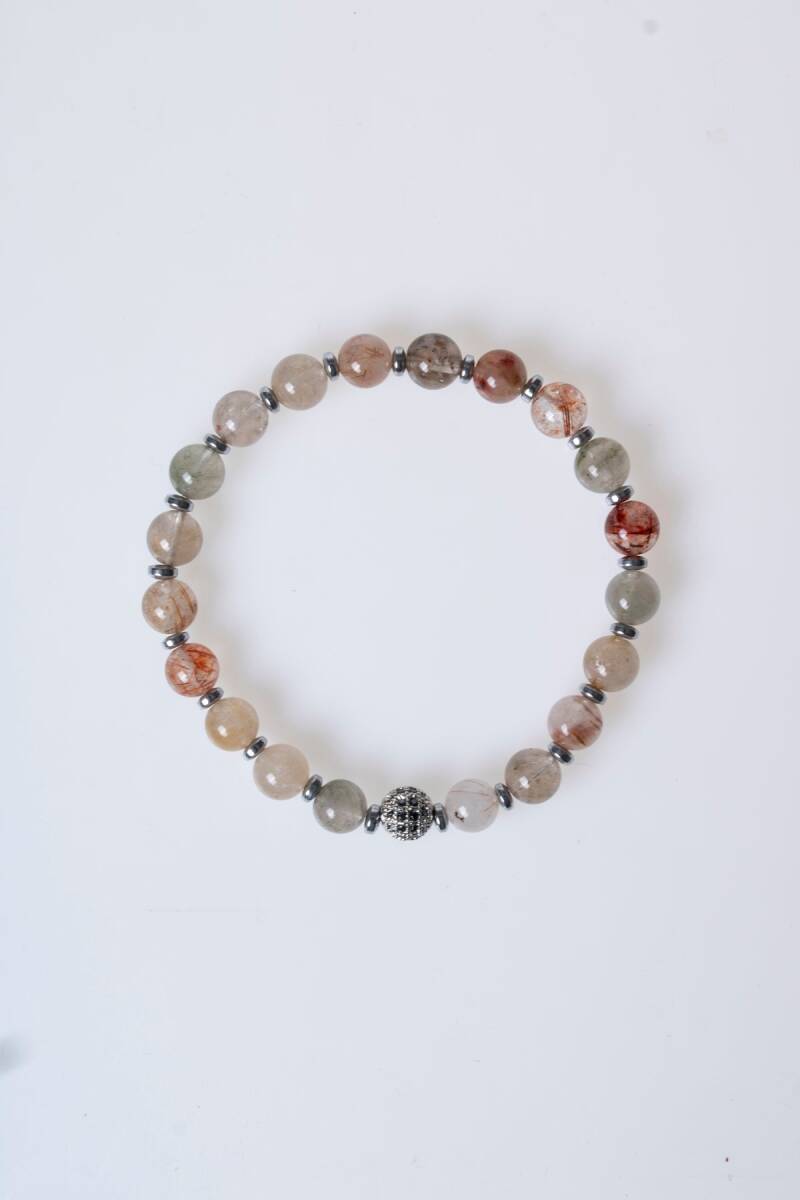 Sertifikalı Altın Rutilli Kuvars Zirkon Aparatlı Doğal Taş Bileklik-6 mm (SK:178) - 6