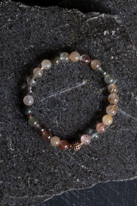 Sertifikalı Altın Rutilli Kuvars Zirkon Aparatlı Doğal Taş Bileklik - 8mm (SK:170) - Doğal Taş