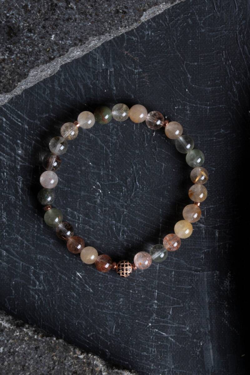 Sertifikalı Altın Rutilli Kuvars Zirkon Aparatlı Doğal Taş Bileklik - 8mm (SK:170) - 3