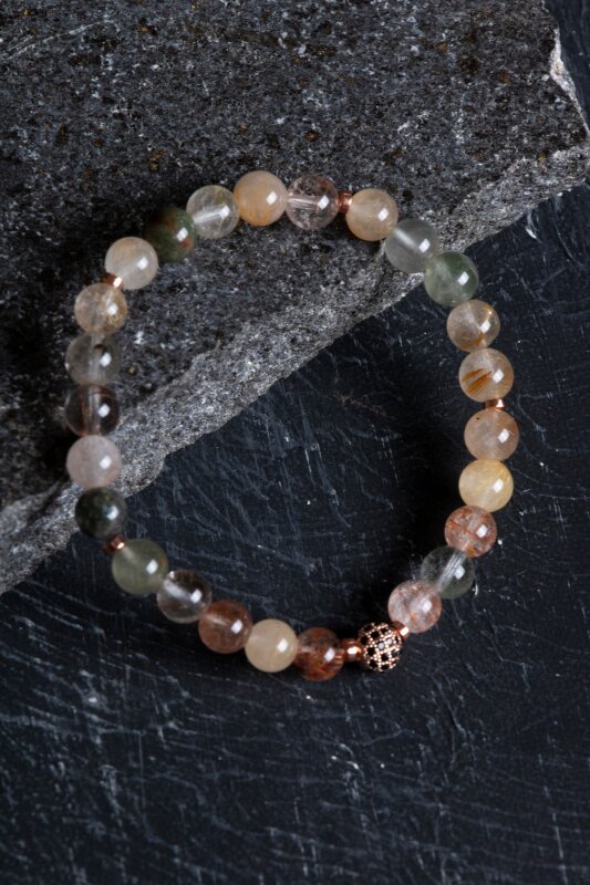 Sertifikalı Altın Rutilli Kuvars Zirkon Aparatlı Doğal Taş Bileklik - 8mm (SK:170) - 4