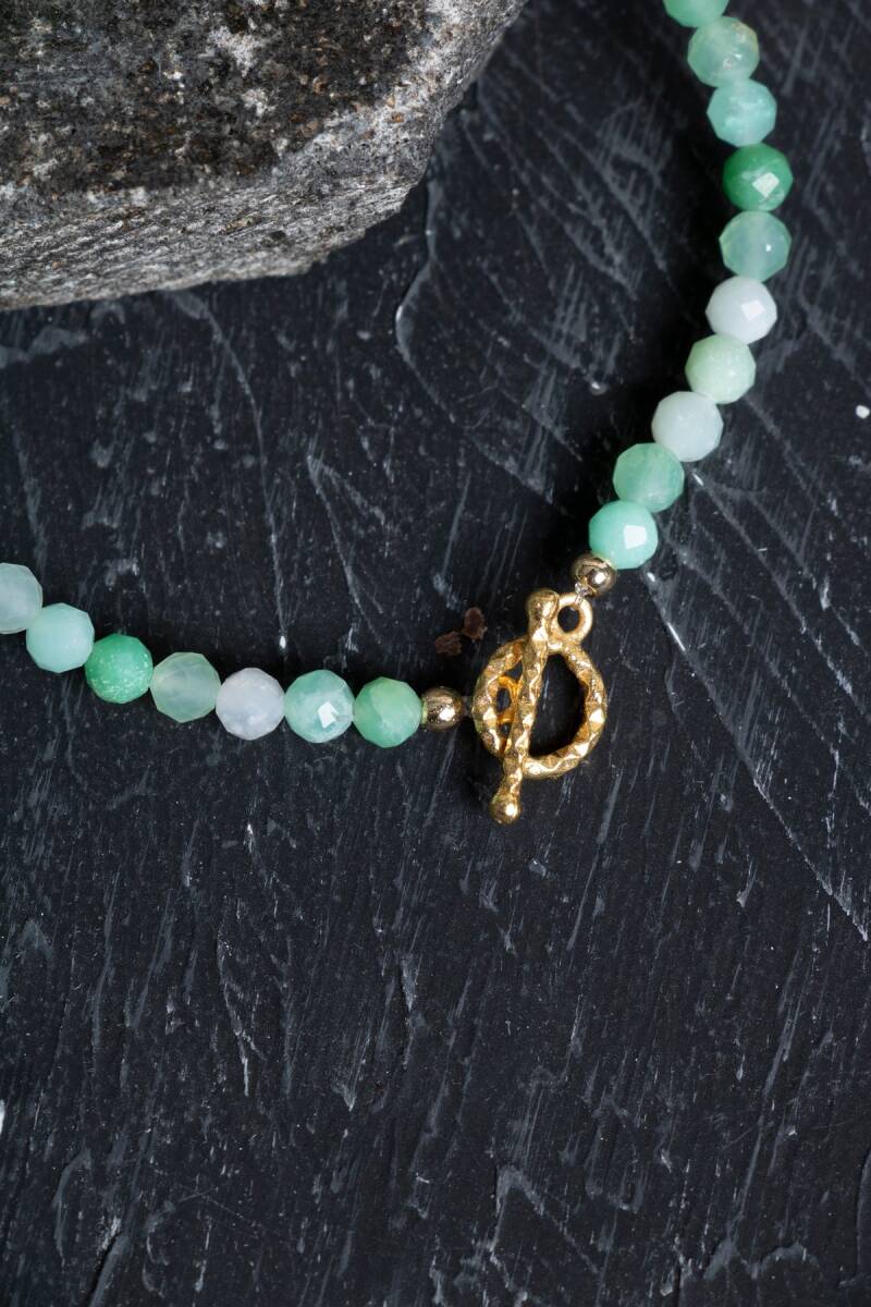 Sertifikalı Amazonit Fasetli Altın Kaplama Doğal Taş Bileklik - 3