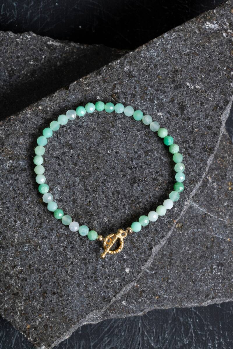 Sertifikalı Amazonit Fasetli Altın Kaplama Doğal Taş Bileklik - 4