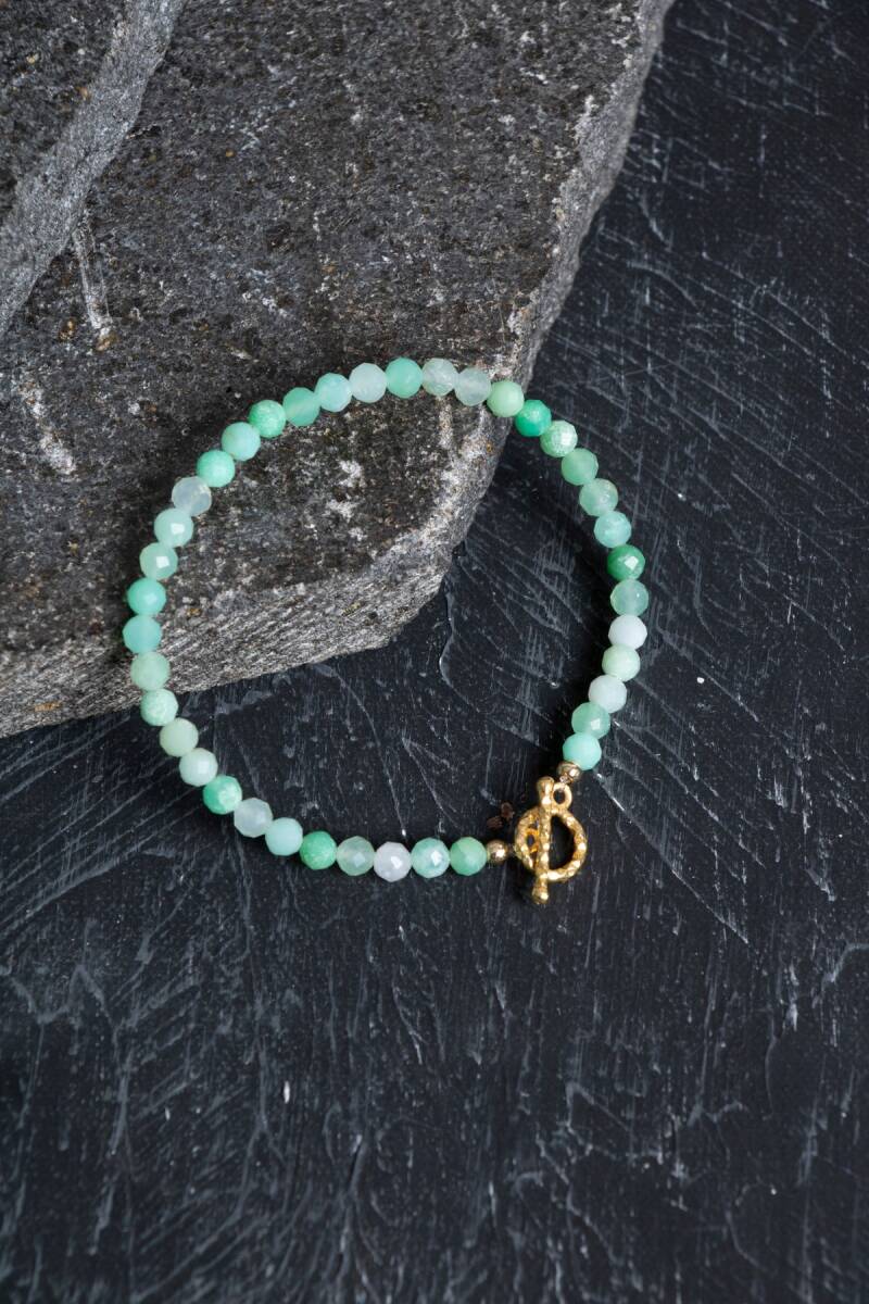 Sertifikalı Amazonit Fasetli Altın Kaplama Doğal Taş Bileklik - 5