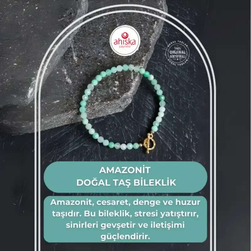Sertifikalı Amazonit Fasetli Altın Kaplama Doğal Taş Bileklik - 2