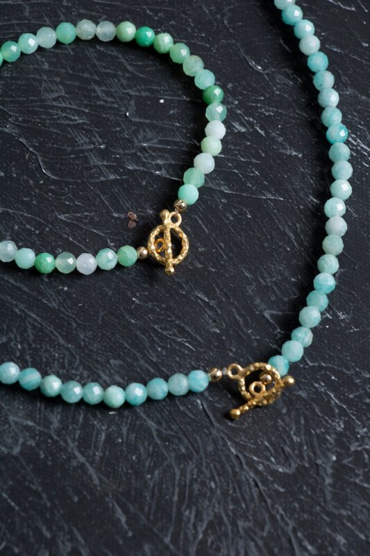 Sertifikalı Amazonit Fasetli Altın Kaplama Doğal Taş Set - 2