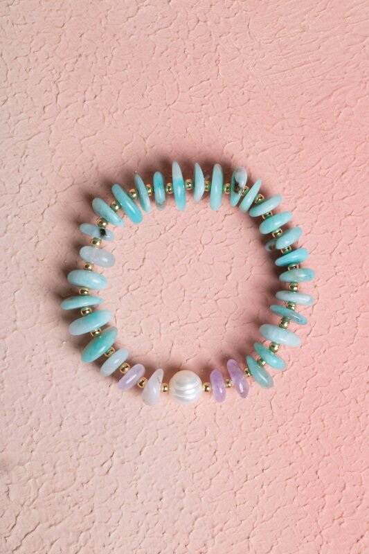 Sertifikalı Amazonit, İnci, Ametist, Hematit Doğal Taş Bileklik (SK:387) - Doğal Taş