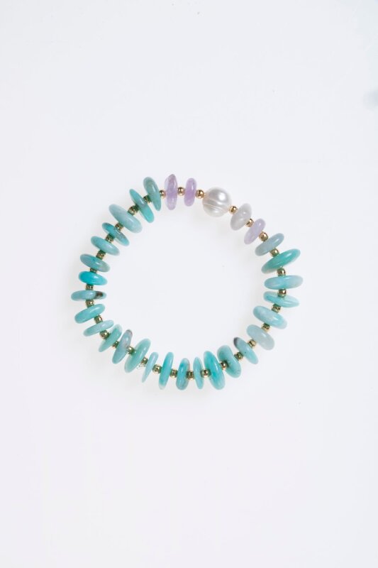 Sertifikalı Amazonit, İnci, Ametist, Hematit Doğal Taş Bileklik (SK:387) - 5