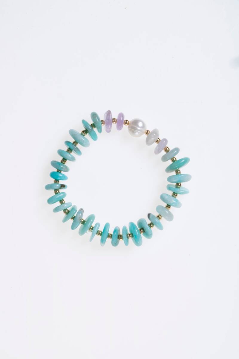 Sertifikalı Amazonit, İnci, Ametist, Hematit Doğal Taş Bileklik (SK:387) - 5