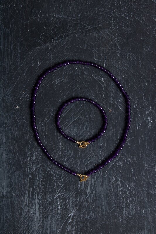 Sertifikalı Ametist Altın Kaplama Gümüş Aparat Doğal Taş Set - Doğal Taş