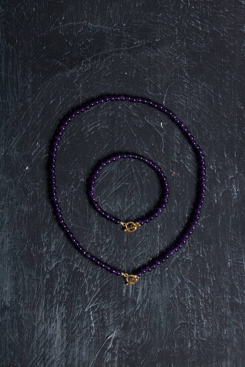 Sertifikalı Ametist Altın Kaplama Gümüş Aparat Doğal Taş Set - 1